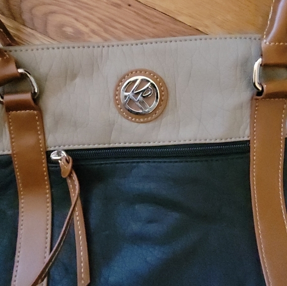 Kim Rogers Purse Shoulder Bag Tote Two Tone Color Block Black Tan Brown - Picture 3 of 16